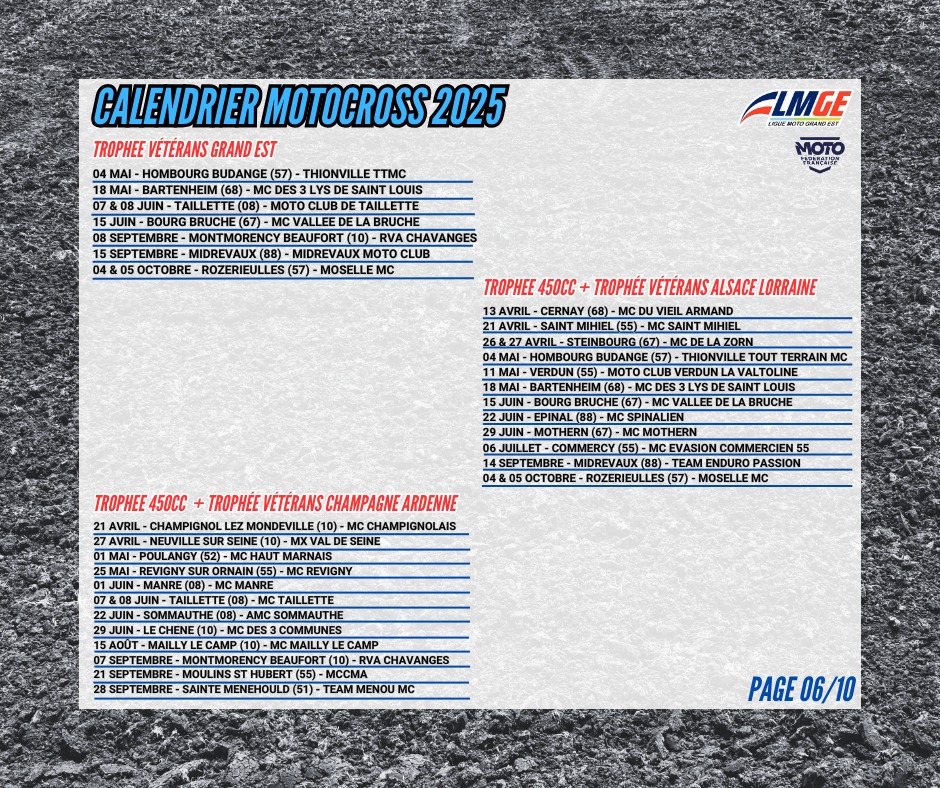 Championnat Motocross 2025 Ligue Grand Est  - Trophée 450cc & Trophée Vétérans